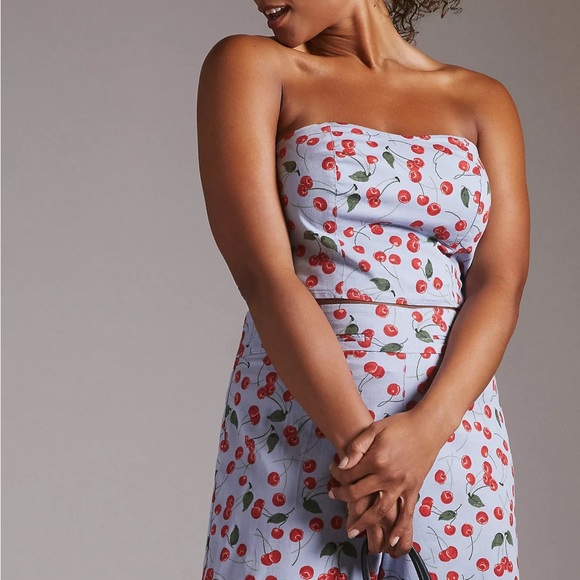 Maeve Anthropologie Cherry Print Cotton 2 Piece Crop Top Set NWT Size 6 - Picture 9 of 12